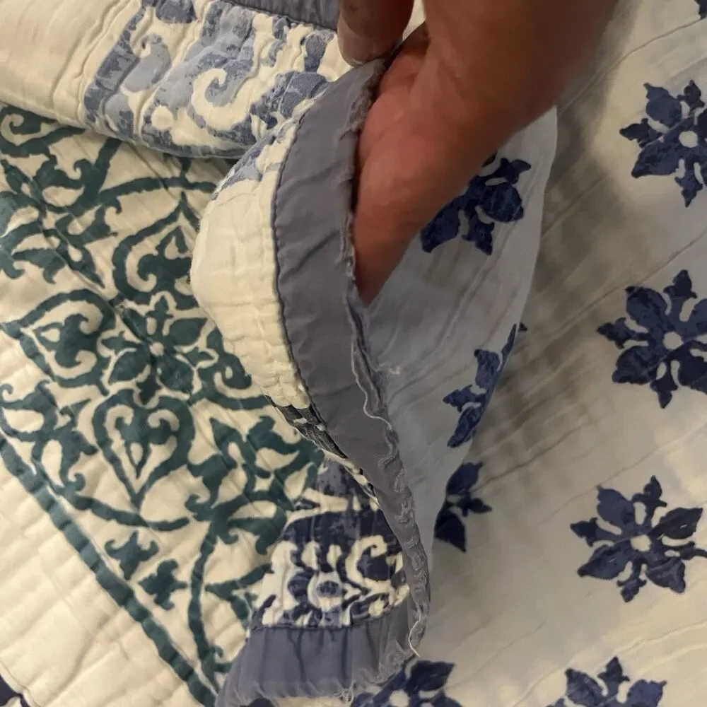 Garnet Hill Twin Bedspread Blue 100% Cotton Quilted Bedding Pillow Sham